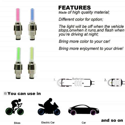 2PCS Bicycle Bike LED Lights Tire Valve Cap Flashlight Auto