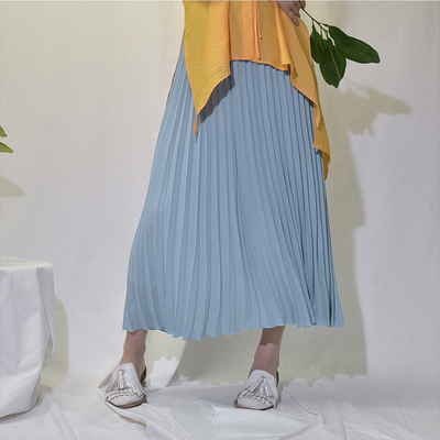 Womens Vintage Pleated Midi Long Skirt Female Korean Casual