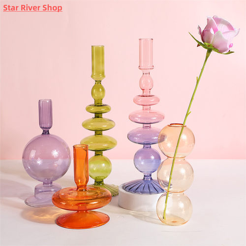 1pc Glass Vases Clear Flower Vase Candle Holders for Wedding