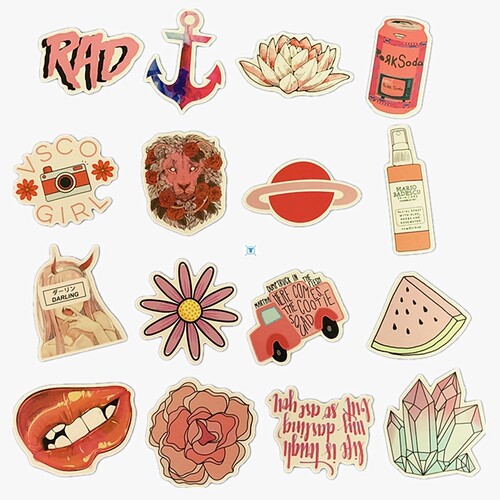 50PCS Cartoon Pink Style Vsco Girl Stickers For Laptop Moto