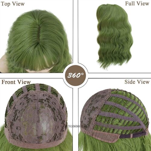 Synthetic Green Wig with Bangs for Women Girls Cosplay Hallo