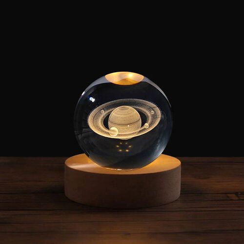 6cm 3D Crystal Ball Stitch Astronaut Solar System Saturn Mil