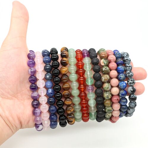 Natural Stone Round Beads Bracelet Amethyst Rose Quartz