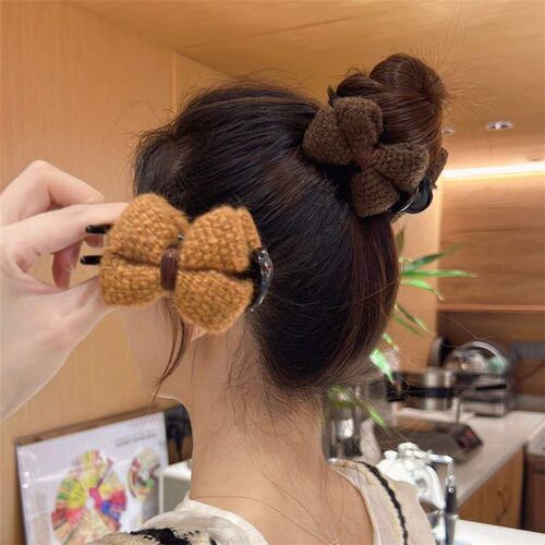 Wool Ball Head Grab Clip Temperament Bow Hairpin Womens Bac