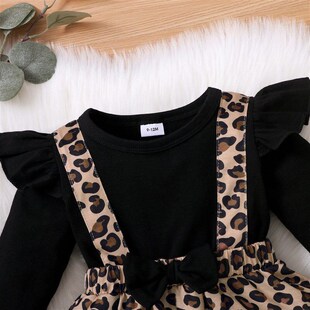 Longsleeved Leopard Print Dress for Girls in Spring and Autu
