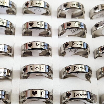 30pcs Heart  Love Stainless Steel 6mm Silver Plated Rings St