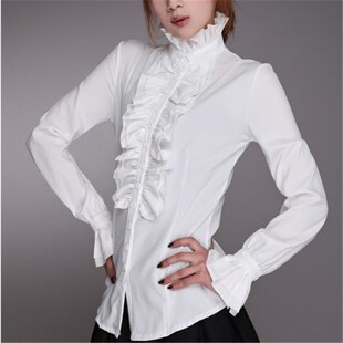 Fashion Victorian Womens Tops Ruffles Long Sleeve Frill Soli