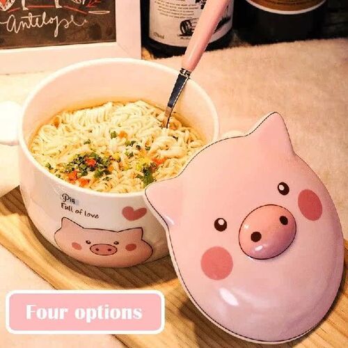 Ceramic Creativity Cartoon Pig Instant Noodle Bowl High