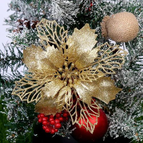 (10pcs) Artificial Christmas ree Flower Glitter Decorations