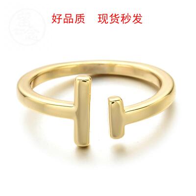 。Parallel bars ring womens copper electroplating real 14K