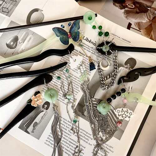 Green Jade Hairpin High-grade Sense Design Niche Antique Hai