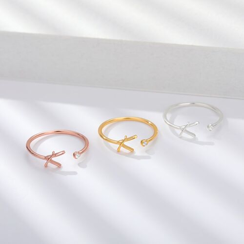 A-Z Initial Rings for Women Open Adjustable Stainless Steel