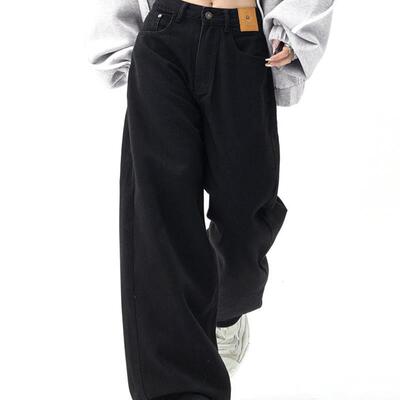 Black Baggy Straight Jeans Women Korean Fashion Sreetwear Hi
