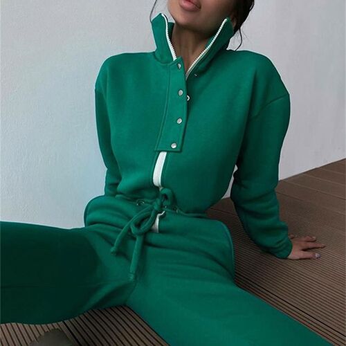 Casual Stand Collar Jumpsuits Women Autumn Winter Zipper One
