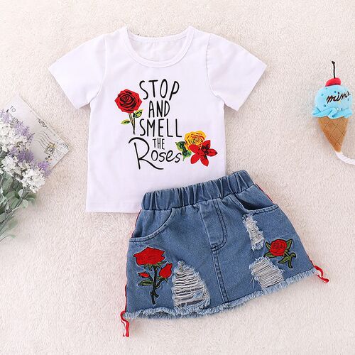 Kids Set Childrens Clothes Suit Summer Flower Print Set Top