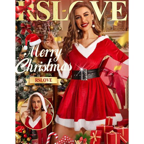 Christmas Miss Claus Dress Suit Women S 2pcs Velvet Fur Cost
