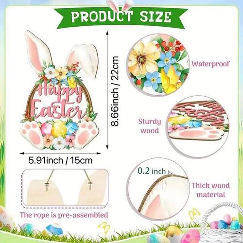 1 Beautiful Wooden Easter Hollow-Out Hanging Sign, Spring Fe