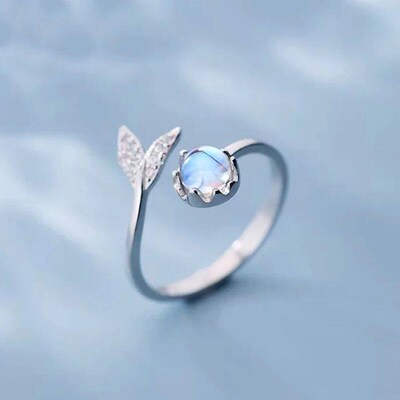 Luxury Zircon Tail Moonstone Opening Rings For Women Dolphin