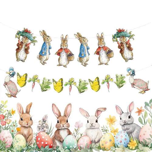 98 Inch Easter Bunny Banner Paper Rabbit Backdrop Photo Prop