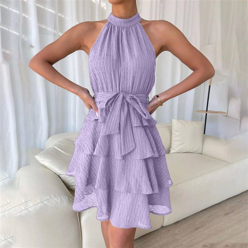 Summer Dresses For Women 2025 Sleeveless Hanging Neck Tie图片