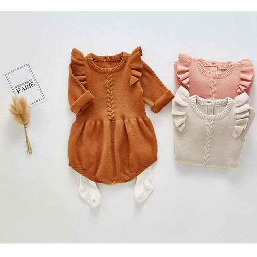 Baby Girls Knitted Bodysuit 2023 Spring Infant Newborn Long
