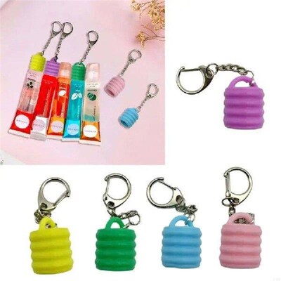 448E Pack of 5 Convenient Lip Gloss Keychain Caps Charm For