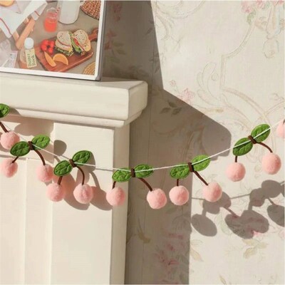 Cherry Felt Ball Handmade Garland String Wall Hanging Orname