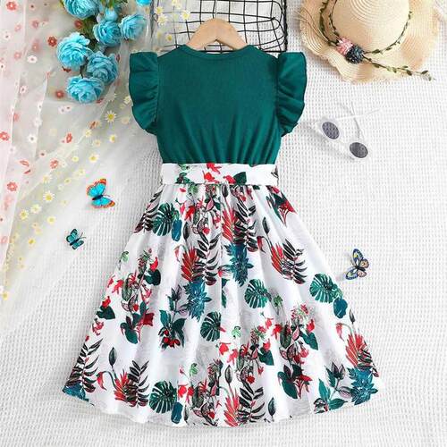 Dress For Kids 7-12 Years old Birthday Emerald Green Ruffled