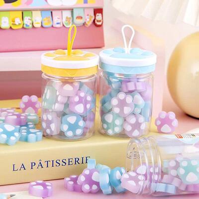 18Pcs/Barrel Kawaii Cat Claw Night Glow Eraser Set Cute Cart