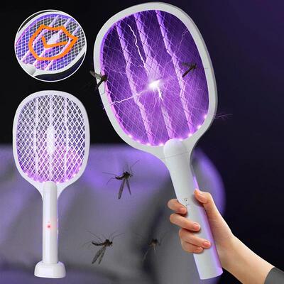 Handheld Electric Fly Swatter 3000V Bug Zapper Racket 2 in 1