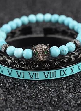Natural Turquoise Stone Beads Black Crown Leopard Head