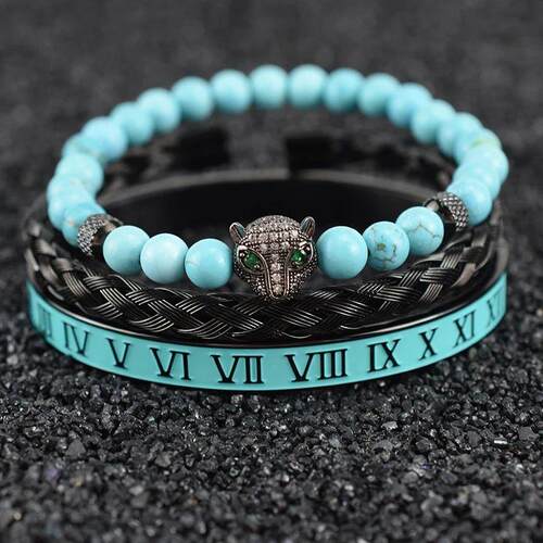 Natural Turquoise Stone Beads Black Crown Leopard Head