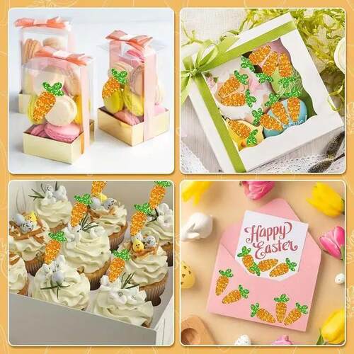 500Pcs Glitter Carrot Easter Party DIY Stickers Kids Gift Bo