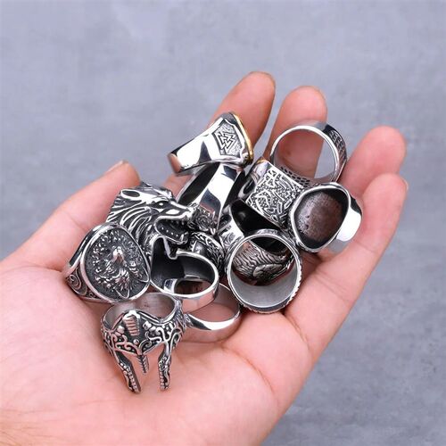 Nordic Viking Stainless Steel Compass Norwegian Rune Ring Vi