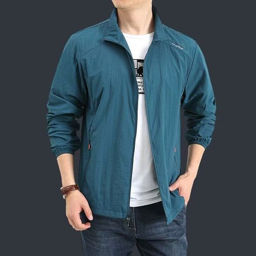 Summer Mens Outdoor Solid Color Leisure Stand Collar Thin Ic