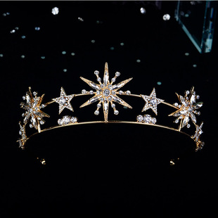 Vintage European 6-Point Star Wedding Crown Tiaras Gold Colo