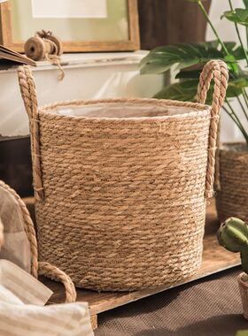 Nordic giant grass woven flowerpot seaweed storage basket