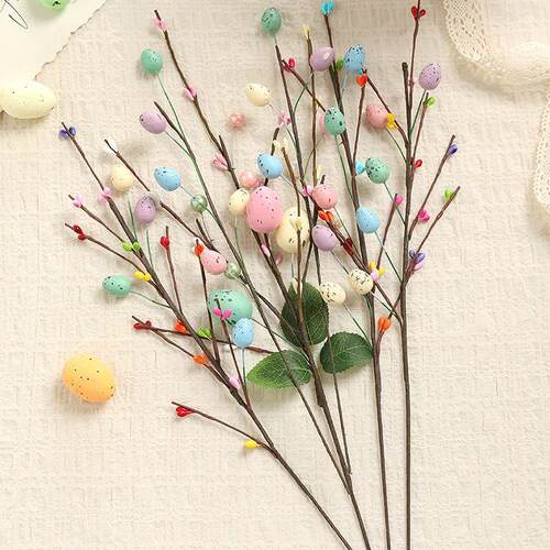 Artificial Easter Flower Easter Colorful Egg Berries Decorat