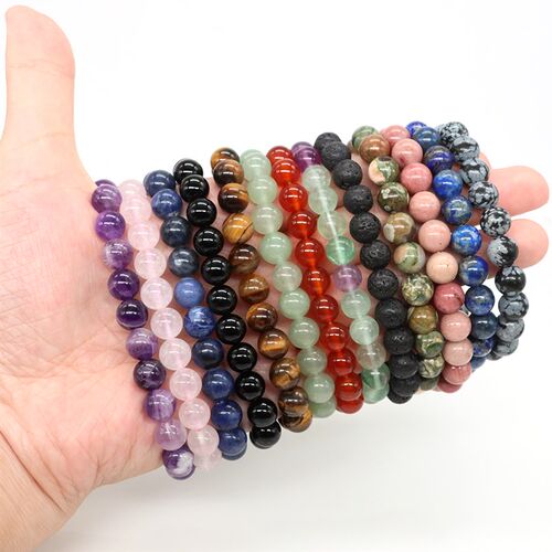 Natural Stone Round Beads Bracelet Amethyst Rose Quartz