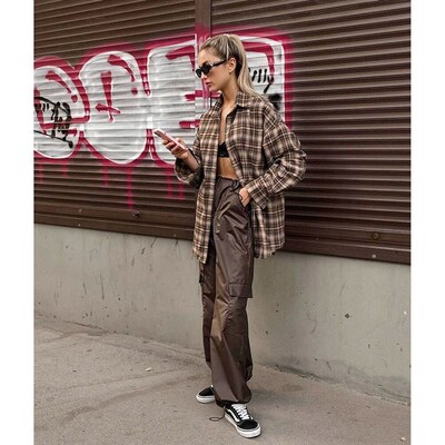 Spring Autumn Vintage Plaid Checkered Shirt Womens Long Sle