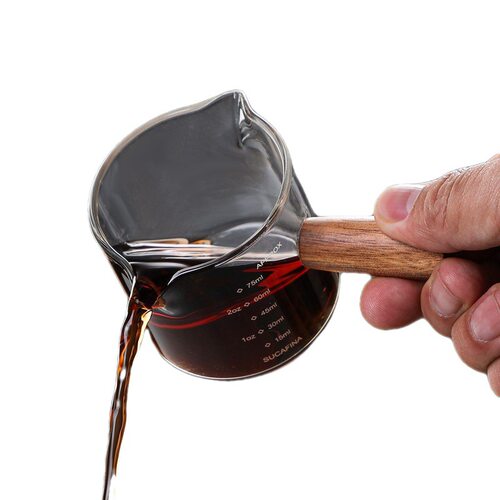 50/75/100ML Espresso Glass Cup Wooden Handle Measuring Cup