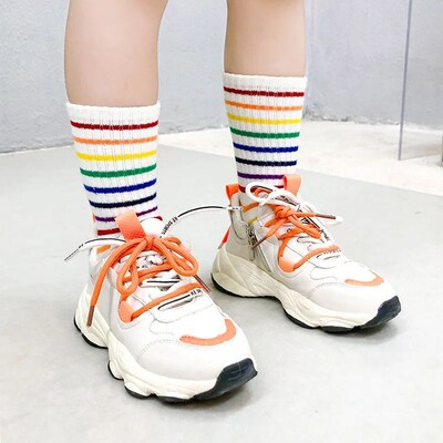 Fashion Rainbow Socks for Kids Spring Summer Colourful Strip