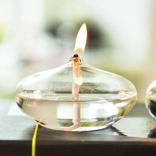 Handmade Oblate Transparent Glass Candlestick Oil Lamp with