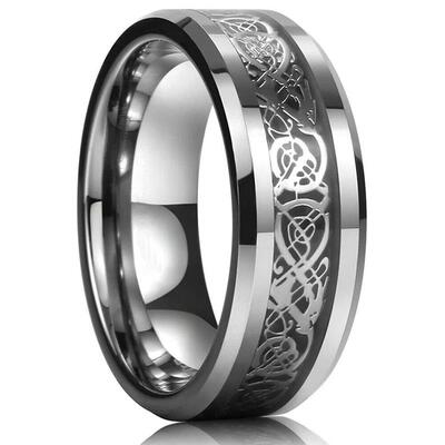 21 Colors 8mm Mens Stainless Steel Celtic Dragon Ring