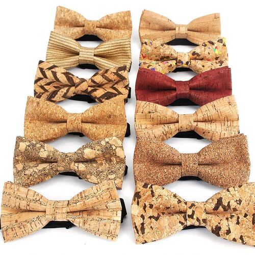 New Cork Wood Fashion Bow Ties Mens Novelty Handmade Solid N