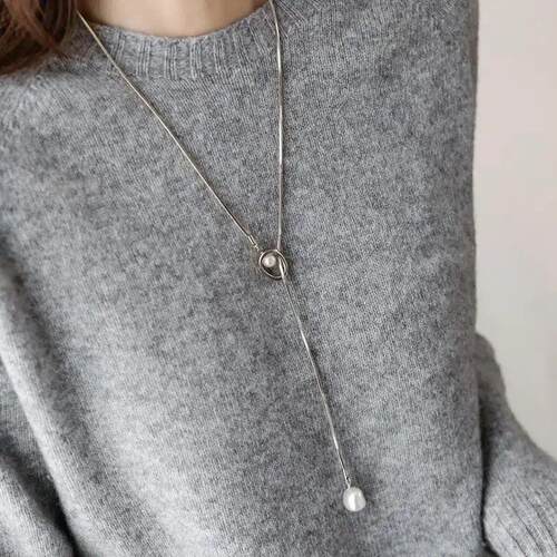 Stainless steel Pull-out Adjustable Chain Baroque Pearl Pend