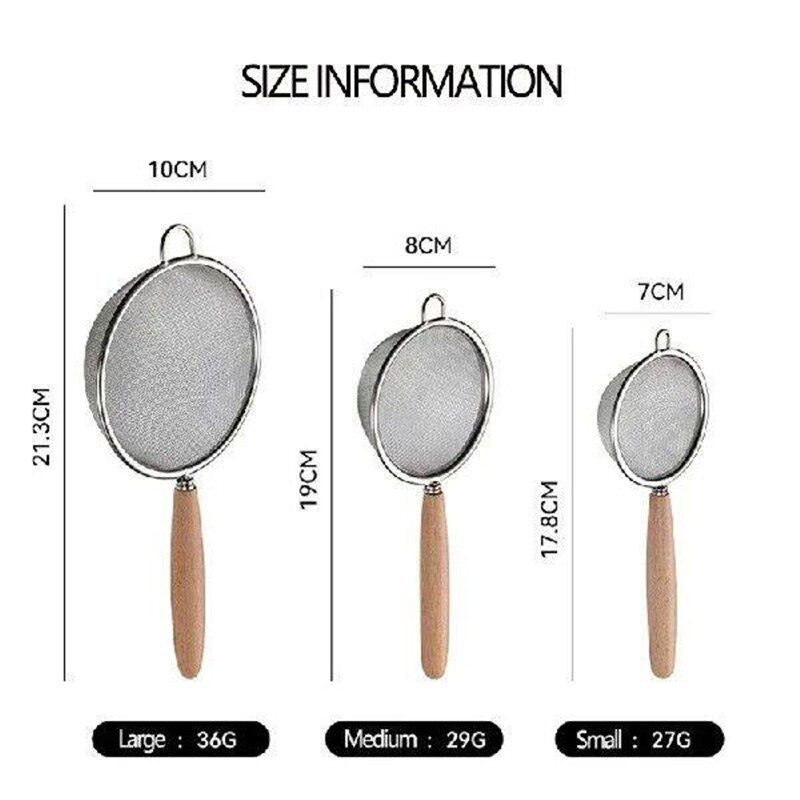 Wooden Handle Stainless Steel Small Colander Fine Mesh Oil - 实物图