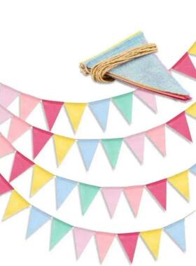 Vintage Colorful Burlap Linen Bunting Flags Pennant For Happ