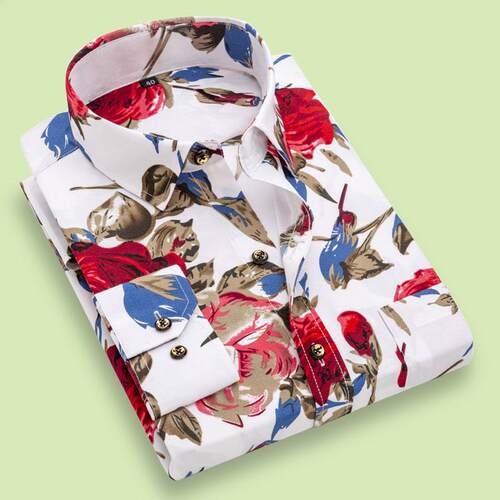 New Fashion Men	s Printed Floral Long Sleeve Casual Shirt