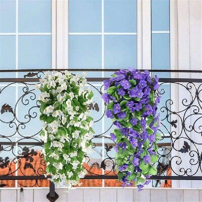 Artificial Violet Vine Wall Hanging Flower Rattan UV